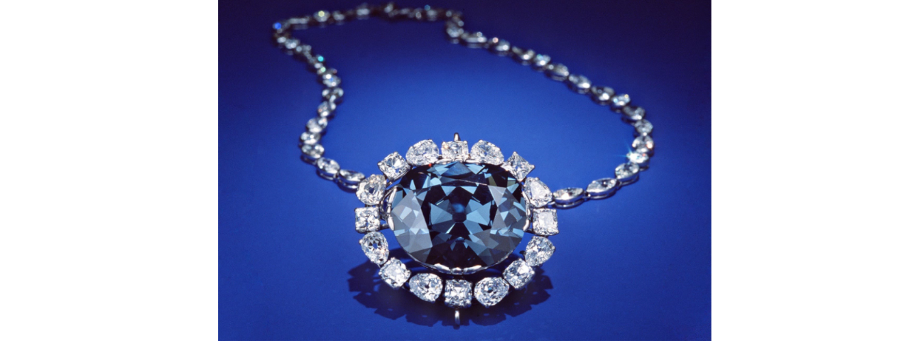 Hope Diamond, a 45.52-carat gem in deep blue hue, known for its beauty, rich history, and the famous curse surrounding it.