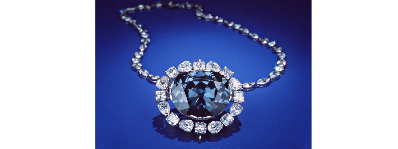 Hope Diamond, a 45.52-carat gem in deep blue hue, known for its beauty, rich history, and the famous curse surrounding it.